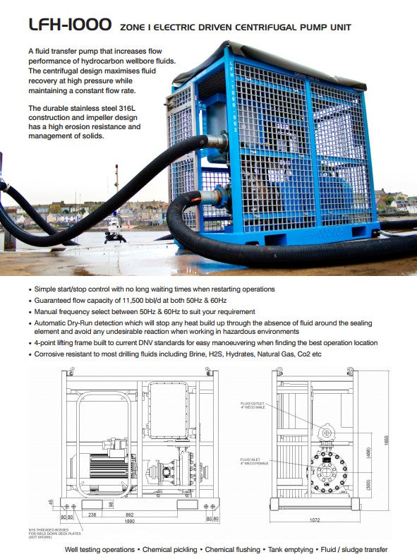 Pump, Transfer, 4x4x10 Centrifugal, 4" 206 FxM, Motor Driven 55kW 50/60Hz, DNV Skid