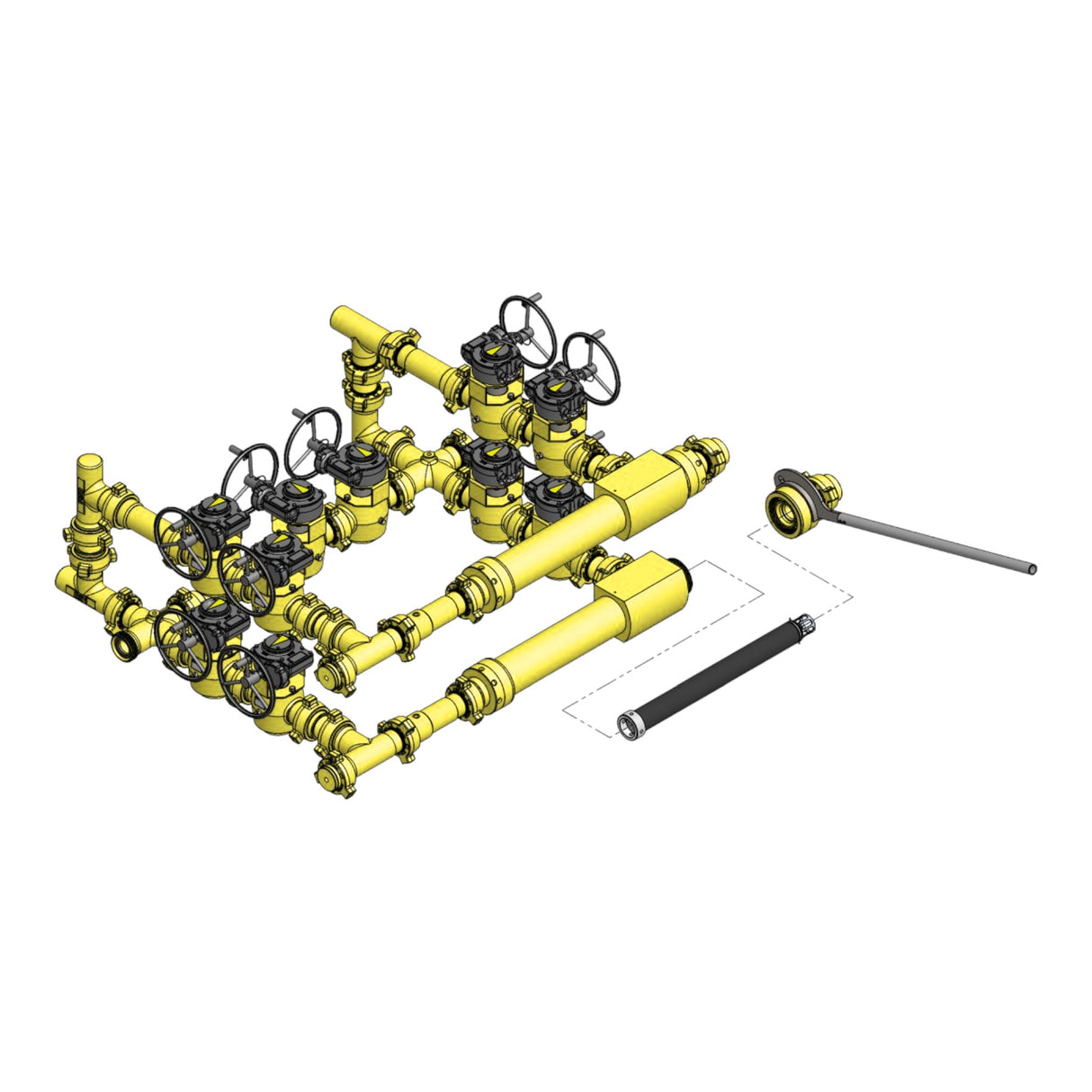 Horizontal Dual Barrier Debris Catcher - 3" Fig 1502 W/4" Screen & 7" Od X 5" Id X 46" Long Barrel (3" Outlet) DOUBLE DECKER, 15000 psi, ACID Service