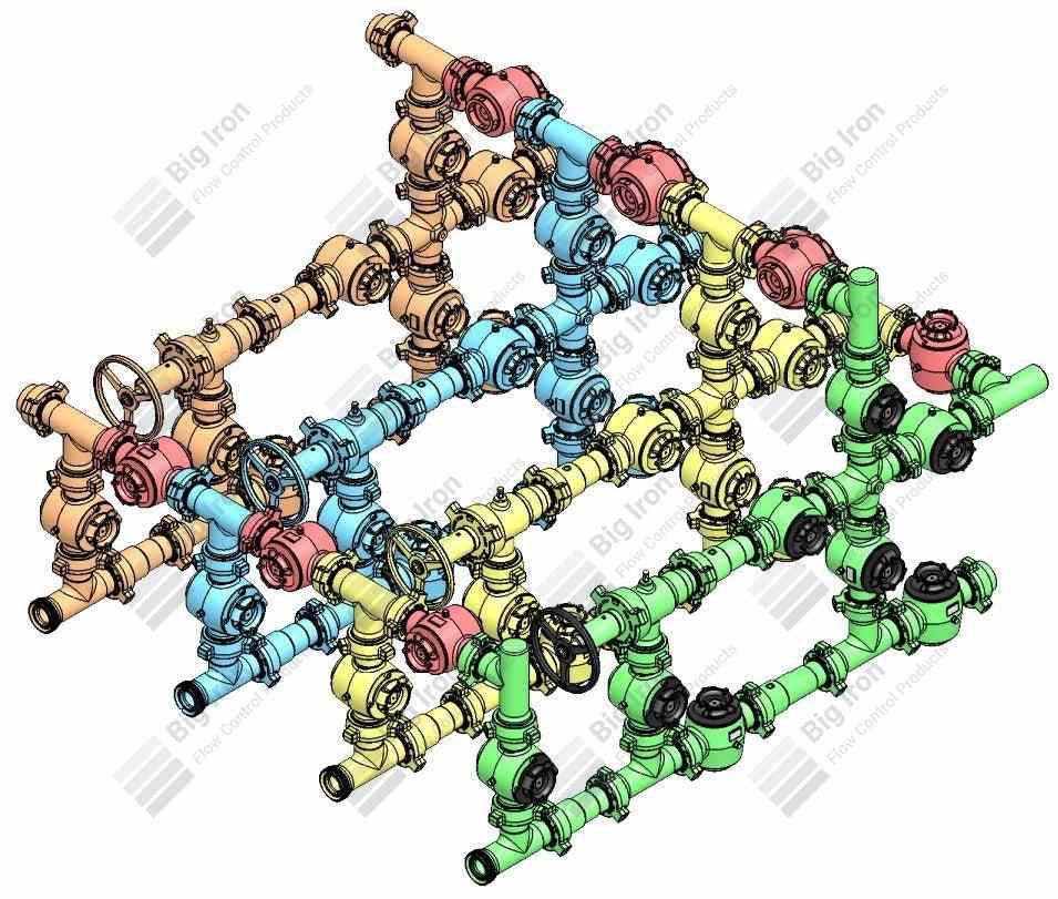 Multi Well 2 Co-Mingling Lines AND Front Bridge - 8 Valve 3In Fig 1502 Manifold X 4 10,000Psi Sour Service